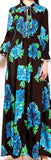 Blue-Floral-Printed Maxi Dress