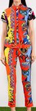 Neon Sign Print Short-Sleeve Shirt and Pant Set