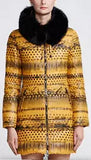 Printed Paneled Puffer Coat, Yellow