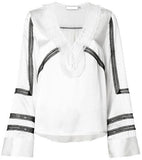 Monochrome-Trimmed Long-Sleeve Satin Shirt