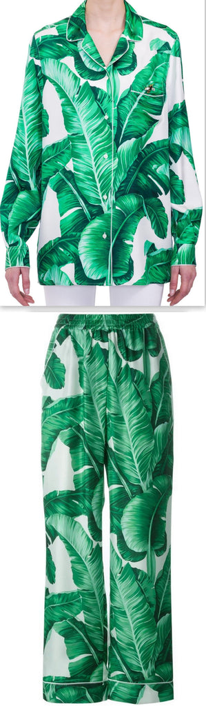 Banana Leaf Printed Pajama Top & Pant Set with Dragonfly Embellishment - DESIGNER INSPIRED FASHIONS