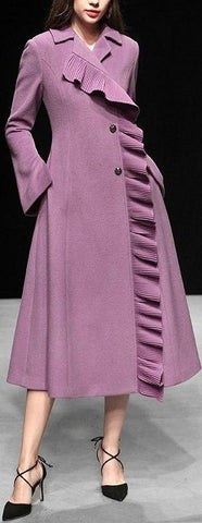 Ruffle Wool-Blend Coat