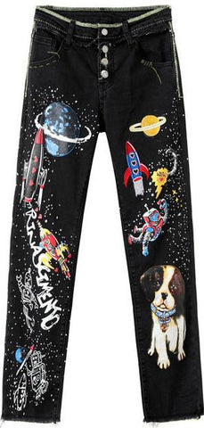 Printed Button-Fly Jeans