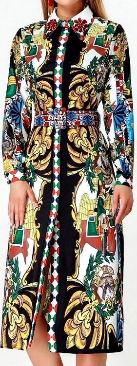 Embellished Collar Print Shirt-Dress