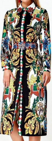 Embellished Collar Print Shirt-Dress