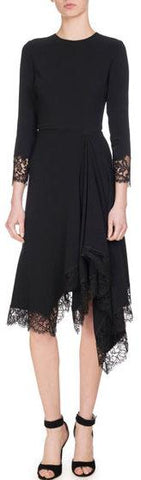 Lace-Trim Cady Dress, Black