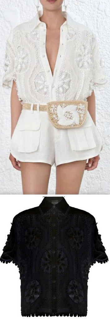 'Breeze' Doily Shirt - White or Black | DESIGNER INSPIRED FASHIONS