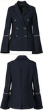 Double-Breasted Pinstripe Flared-Sleeve Blazer