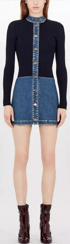 Stonewashed Denim Bi-Material Dress