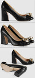 Leather Mid-Heel Pumps with Bee