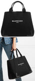 Navy Cabas M Leather Trim Canvas Tote, Black