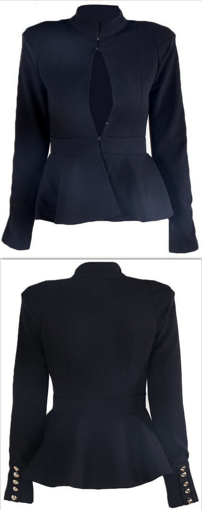 Open-Front Black Blazer-Top - DESIGNER INSPIRED FASHIONS