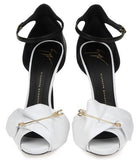 Safety Pin Leather Sandals in Black & White - DESIGNER INSPIRED FASHIONS