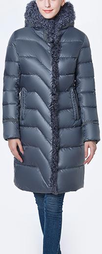 Puffer Coat with Wool Trim - Blue/Grey or Light Brown