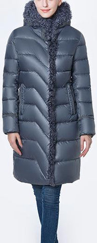 Puffer Coat with Wool Trim - Blue/Grey or Light Brown