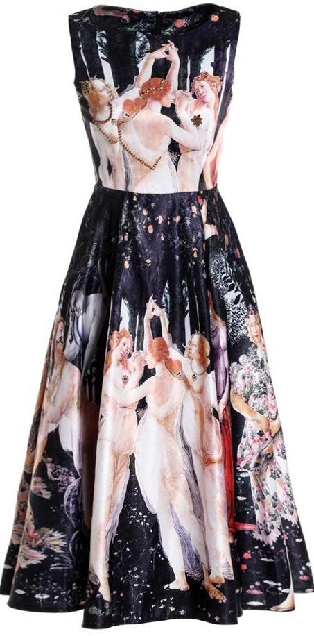 Vintage Printed Fit & Flare Midi Dress