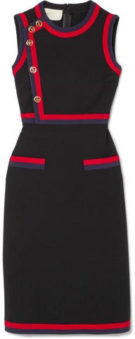 Button-Detailed Grosgrain-Trimmed Jersey Dress