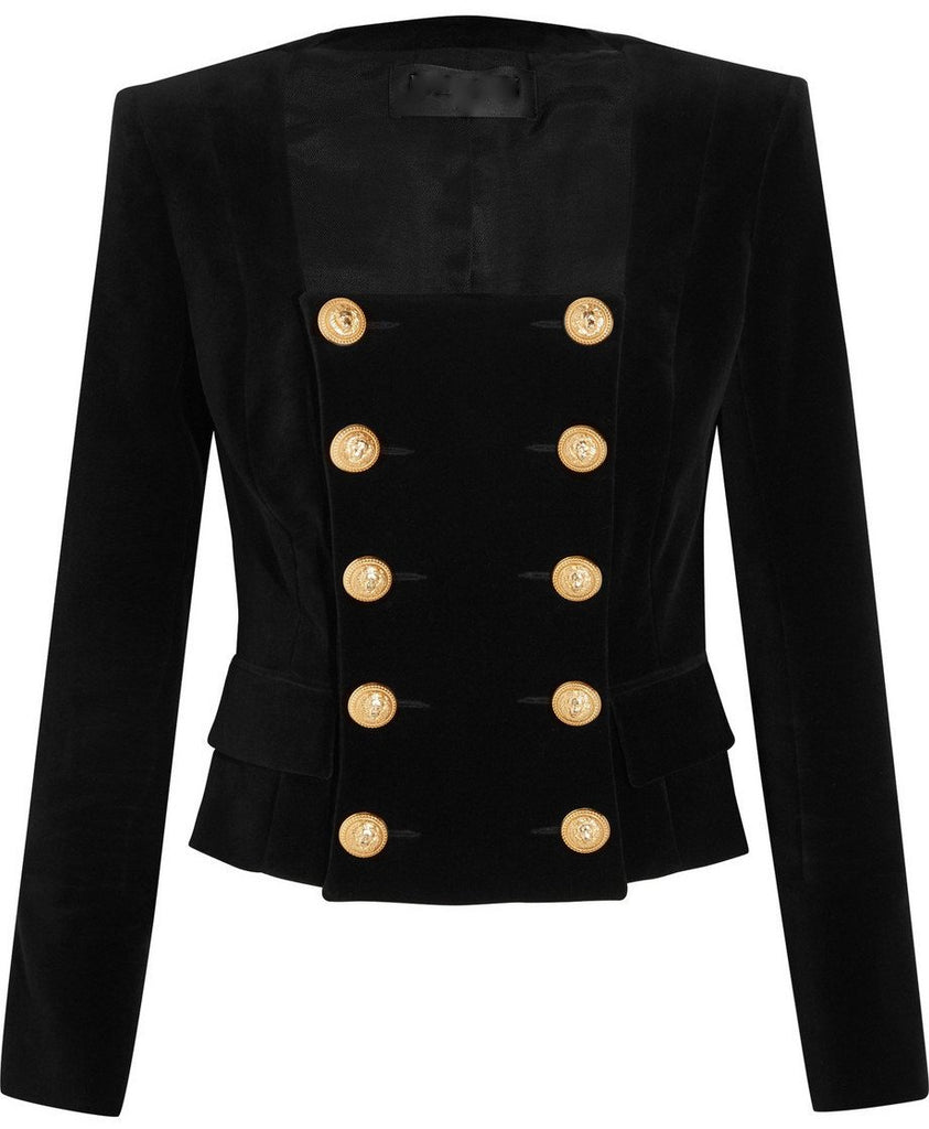 Double-Breasted Black Velvet Jacket - DESIGNER INSPIRED FASHIONS