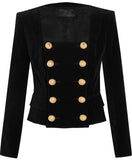 Double-Breasted Black Velvet Jacket - DESIGNER INSPIRED FASHIONS