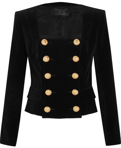 Double-Breasted Black Velvet Jacket - DESIGNER INSPIRED FASHIONS