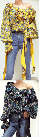 Ruffle Floral Print Top - Yellow or Black