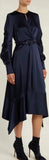 Fluid Satin Keyhole Midi Dress, Navy Blue
