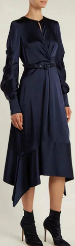 Fluid Satin Keyhole Midi Dress, Navy Blue
