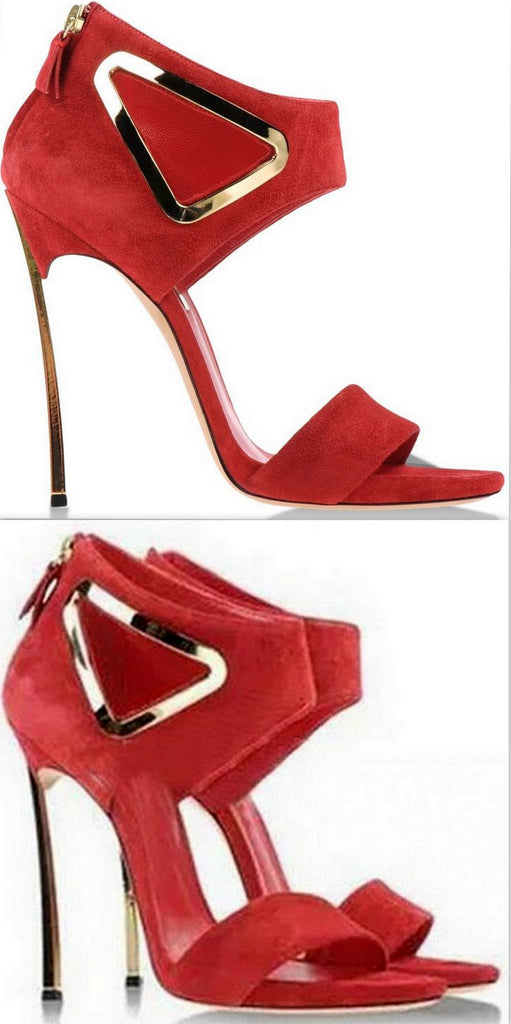 Red Suede Heeled Sandals - DESIGNER INSPIRED FASHIONS