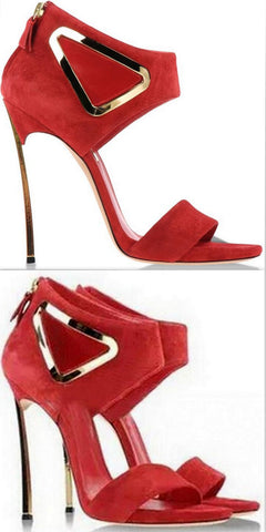 Red Suede Heeled Sandals - DESIGNER INSPIRED FASHIONS