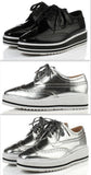 Leather Wedge Platform Oxford Shoes in Black or Silver - DESIGNER INSPIRED FASHIONS
