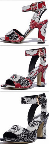 Floral Print Sandals - (Red, Black, Blue)