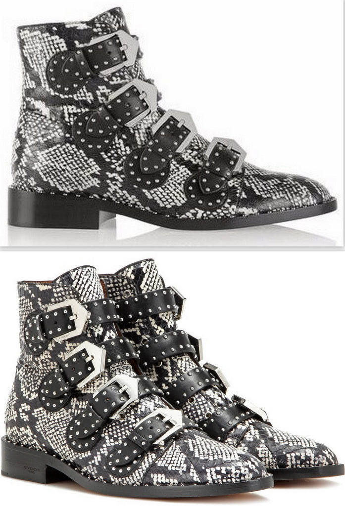 Snakeskin Effect Embellished Leather Boots - DESIGNER INSPIRED FASHIONS