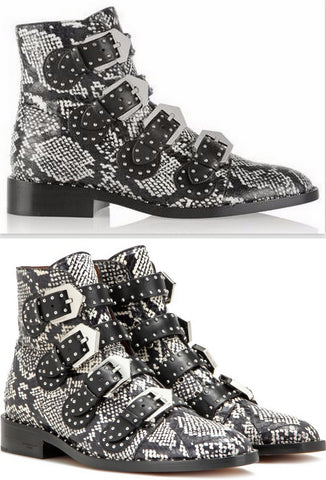 Snakeskin Effect Embellished Leather Boots - DESIGNER INSPIRED FASHIONS