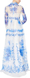 Blue Floral-Print Silk-Blend Gown