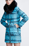 Printed Paneled Puffer Coat, Light Blue