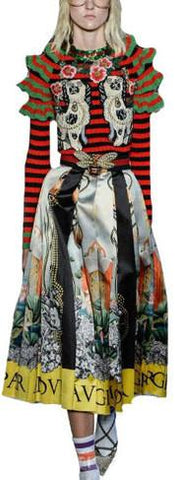Ruffle Embroidered Knit Sweater & Applique Printed Skirt - DESIGNER INSPIRED FASHIONS