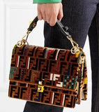 Kan I Logo-Print Medium Velvet Shoulder Bag