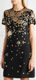 Crew-Neck Short-Sleeve A-Line Dress with Floral Paillettes