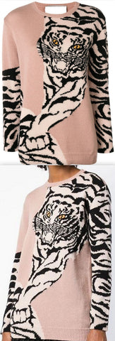 Tiger Intarsia Sweater, Pale Pink