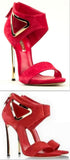 Red Suede Heeled Sandals - DESIGNER INSPIRED FASHIONS