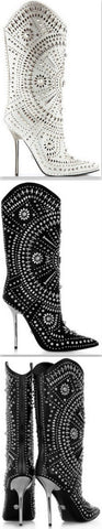 'Chelsea' Studded Embellished Stiletto Boots in Black or White - DESIGNER INSPIRED FASHIONS