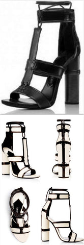 Patchwork Leather Cage Sandals in Black or White - DESIGNER INSPIRED FASHIONS