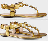 'Willow' Embellished Leather Sandals-Gold - DESIGNER INSPIRED FASHIONS