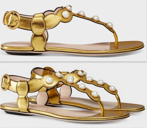 'Willow' Embellished Leather Sandals-Gold - DESIGNER INSPIRED FASHIONS