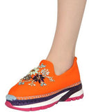 Jewel-Embellished Neoprene Slip-on Espadrille Sneakers - ( Orange, Yellow, Blue ) - DESIGNER INSPIRED FASHIONS