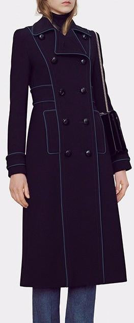 Long Double-Breasted Cotton Cashmere Coat in Deep Blue - DESIGNER INSPIRED FASHIONS