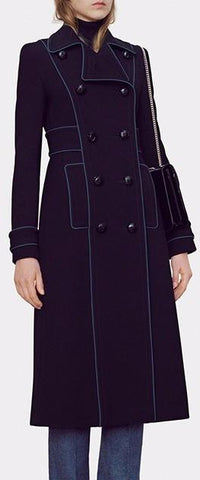Long Double-Breasted Cotton Cashmere Coat in Deep Blue - DESIGNER INSPIRED FASHIONS