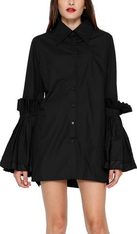 Pleated-Flared-Sleeve Shirt - Black or White