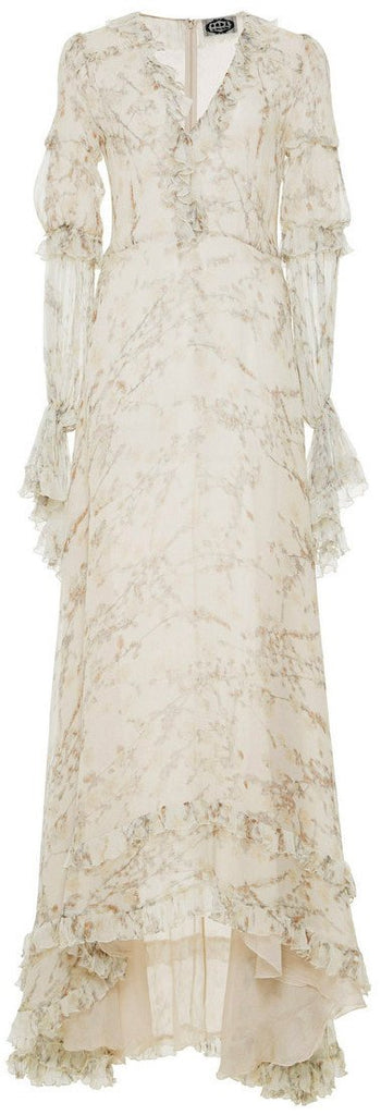Printed Ruffle Full Length Flounce Dress