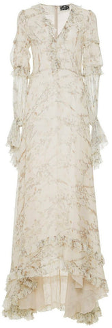 Printed Ruffle Full Length Flounce Dress